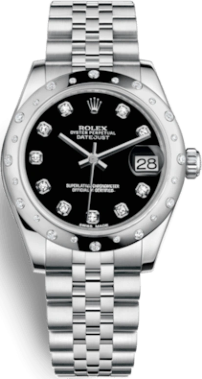 Rolex,Datejust 31 31mm,31mm,White Gold,Stainless Steel,Black,Automatic,Day,48hours,178344,178344-0062