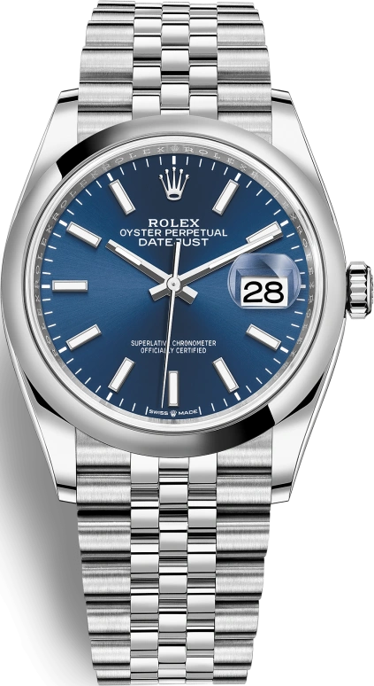 Rolex,Datejust 36 36mm,36mm,Stainless Steel,Blue,Automatic,Day,70hours,126200,126200-0005