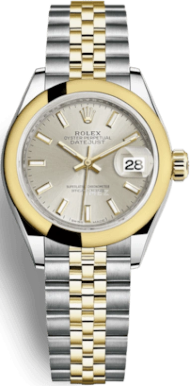Rolex,Lady-Datejust 28mm,28mm,Yellow Gold,Stainless Steel,Silver,Automatic,Day,55hours,279163,279163-0019