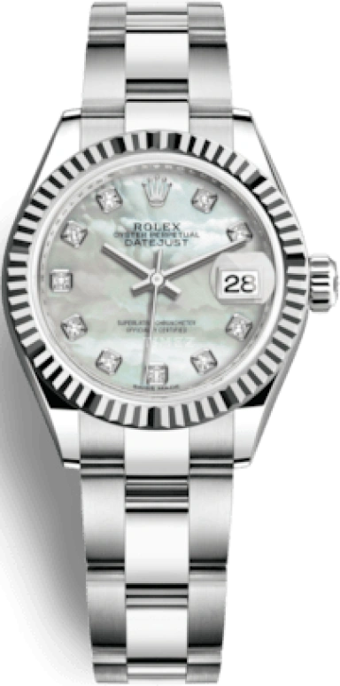 Rolex,Lady-Datejust 28mm,28mm,White Gold,Stainless Steel,White,Automatic,Day,55hours,279174,279174-0010