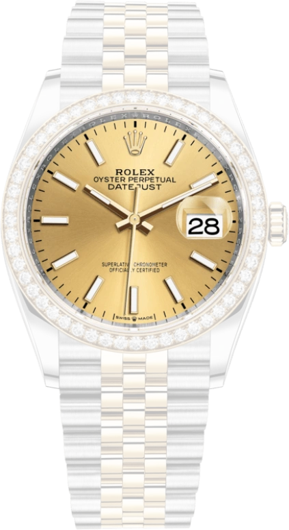 Rolex,Datejust 36 36mm,36mm,Yellow Gold,Stainless Steel,Champagne,Automatic,Day,70hours,126283RBR,126283RBR-0001