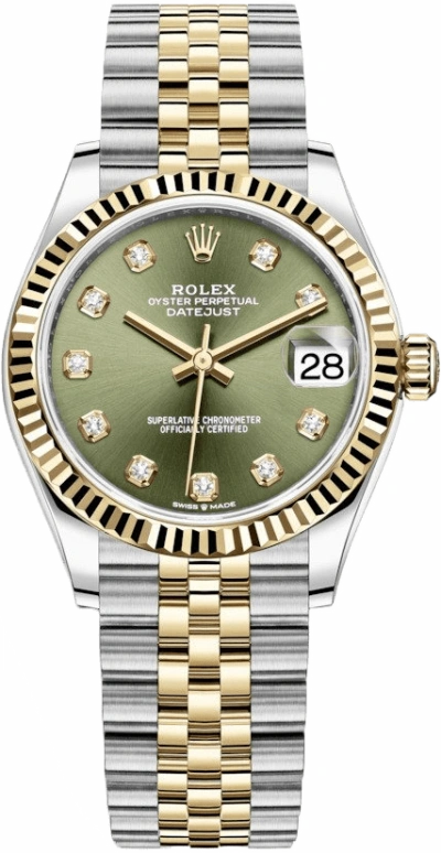Rolex,Datejust 31 31mm,31mm,Yellow Gold,Stainless Steel,Green,Automatic,Day,55hours,278273,278273-0030