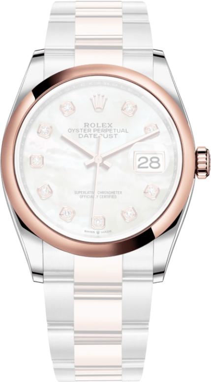 Rolex,Datejust 36 36mm,36mm,Oystersteel,Everose Gold,White,Automatic,Day,70hours,126201,126201-0022