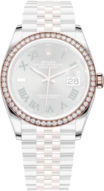 Rolex,Datejust 36 36mm,36mm,Rose Gold,Stainless Steel,Grey,Automatic,Day,70hours,126281RBR,126281RBR-0017