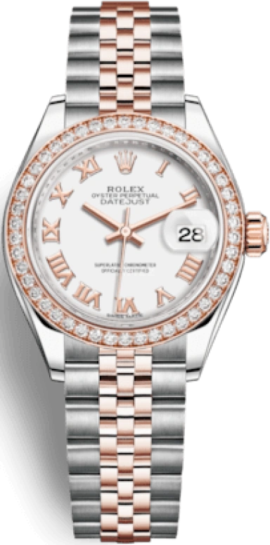Rolex,Lady-Datejust 28mm,28mm,Rose Gold,Stainless Steel,White,Automatic,Day,55hours,279381RBR,279381RBR-0021