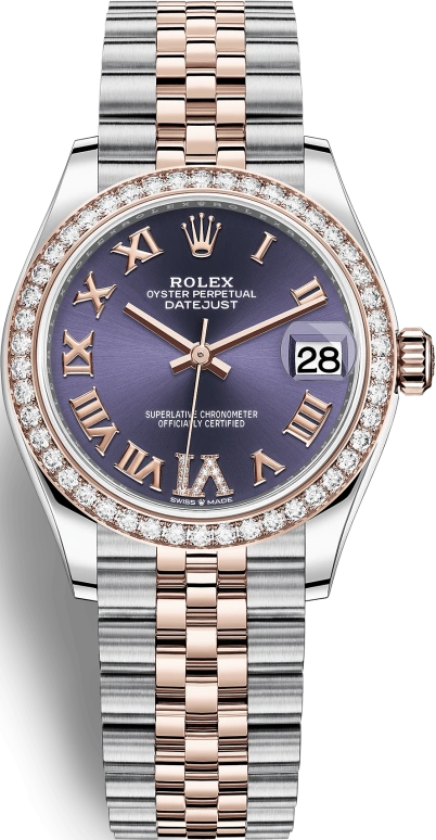 Rolex,Datejust 31 31mm,31mm,Rose Gold,Stainless Steel,Purple,Automatic,Day,55hours,278381RBR,278381RBR-0020