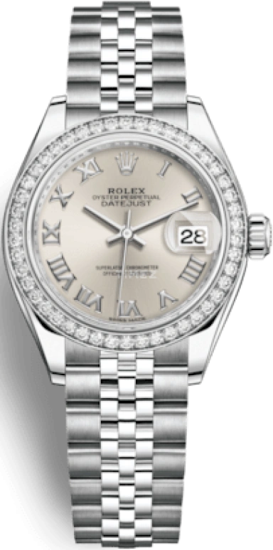 Rolex,Lady-Datejust 28mm,28mm,White Gold,Stainless Steel,Silver,Automatic,Day,55hours,279384RBR,279384RBR-0009