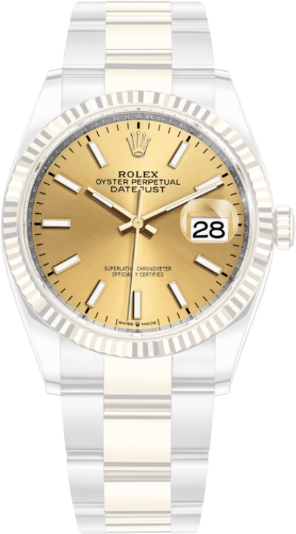 Rolex,Datejust 36 36mm,36mm,Yellow Gold,Stainless Steel,Champagne,Automatic,Day,70hours,126233,126233-0016