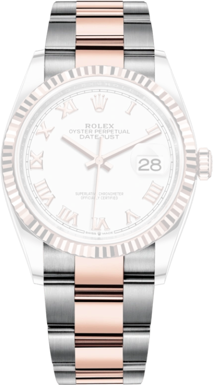 Rolex,Datejust 36 36mm,36mm,Rose Gold,Stainless Steel,White,Automatic,Day,70hours,126231,126231-0016