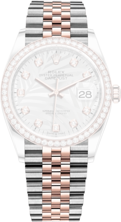 Rolex,Datejust 36 36mm,36mm,Rose Gold,Stainless Steel,Silver,Automatic,Day,70hours,126281RBR,126281RBR-0025