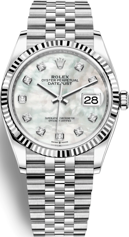 Rolex,Datejust 36 36mm,36mm,White Gold,Oystersteel,White,Automatic,Day,70hours,126234,126234-0019