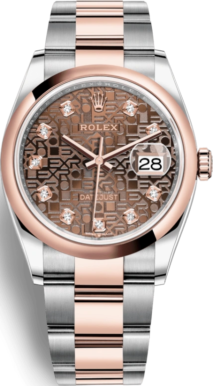 Rolex,Datejust 36 36mm,36mm,Rose Gold,Stainless Steel,Brown,Chocolate,Automatic,Day,70hours,126201,126201-0026