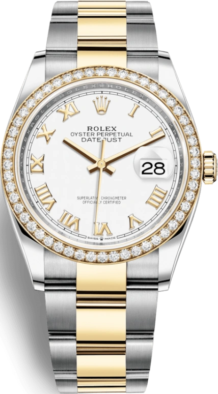 Rolex,Datejust 36 36mm,36mm,Yellow Gold,Oystersteel,White,Automatic,Day,70hours,126283RBR,126283RBR-0016