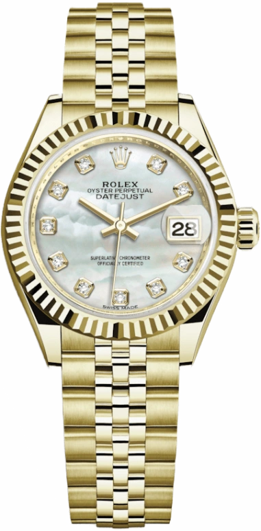 Rolex,Lady-Datejust 28mm,28mm,Yellow Gold,White,Automatic,Day,55hours,279178,279178-0026