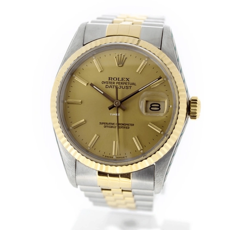 Rolex,Datejust 36 36mm,36mm,Yellow Gold,Stainless Steel,Champagne,Automatic,Day,50hours,16013 Jubilee