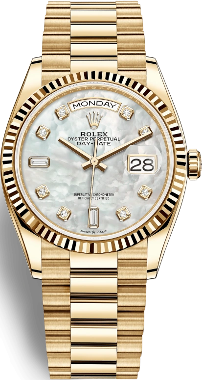Rolex,Day-Date 36 36mm,36mm,Yellow Gold,White,Automatic,Date,Day,128238,128238-0011