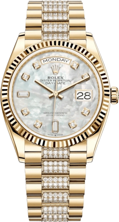Rolex,Day-Date 36 36mm,36mm,Yellow Gold,White,Silver,Automatic,Date,Day,128238,128238-0032
