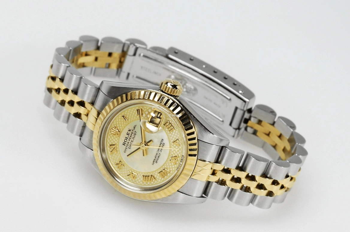 Rolex,Lady-Datejust 26mm,26mm,Stainless Steel,Yellow Gold,Champagne,Automatic,Day,48hours,79173 MOP Roman