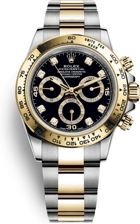 Rolex,Daytona 40mm,40mm,Yellow Gold,Stainless Steel,Black,Automatic,Chronograph,Column Wheel,116503,116503-0011