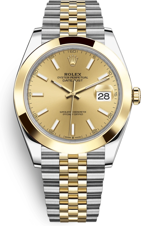 Rolex,Datejust 41 41mm,41mm,Yellow Gold,Stainless Steel,Champagne,Automatic,Day,70hours,126303,126303-0010