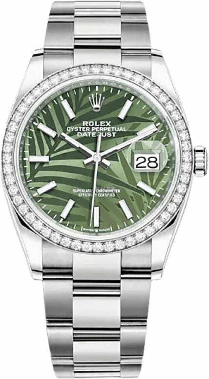 Rolex,Datejust 36 36mm,36mm,White Gold,Stainless Steel,Green,Automatic,Day,70hours,126284RBR,126284RBR-0040