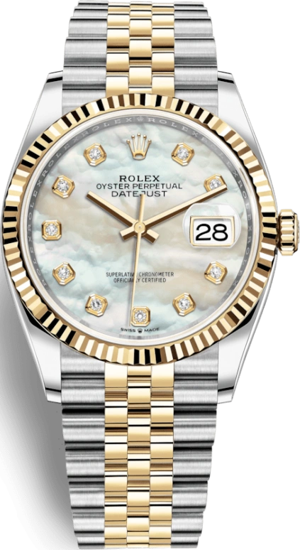 Rolex,Datejust 36 36mm,36mm,Yellow Gold,Stainless Steel,White,Automatic,Day,70hours,126233,126233-0023