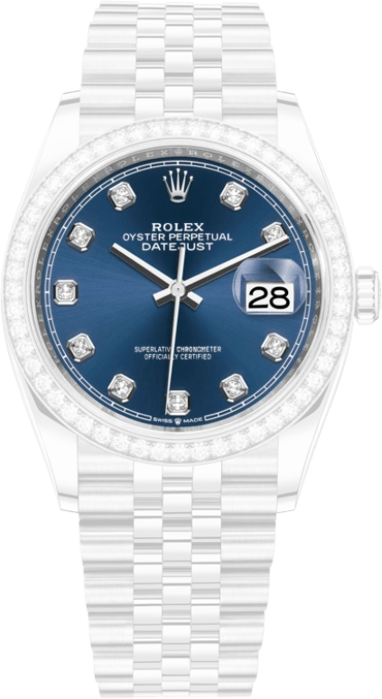 Rolex,Datejust 36 36mm,36mm,White Gold,Stainless Steel,Blue,Automatic,Day,70hours,126284RBR,126284RBR-0029