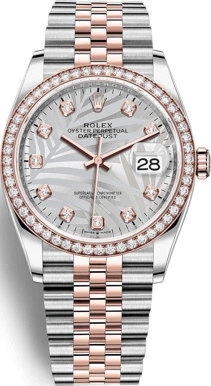 Rolex,Datejust 36 36mm,36mm,Rose Gold,Stainless Steel,Silver,Automatic,Day,70hours,126281RBR,126281RBR-0025