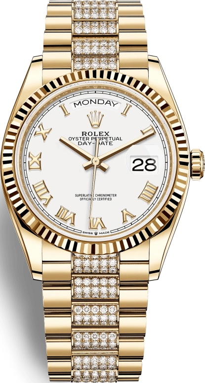 Rolex,Day-Date 36 36mm,36mm,Yellow Gold,White,Automatic,Date,Day,128238,128238-0077