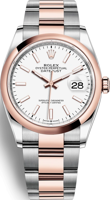 Rolex,Datejust 36 36mm,36mm,Oystersteel,Everose Gold,White,Automatic,Day,70hours,126201,126201-0018