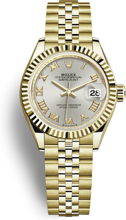 Rolex,Lady-Datejust 28mm,28mm,Yellow Gold,Silver,Automatic,Day,55hours,279178,279178-0021