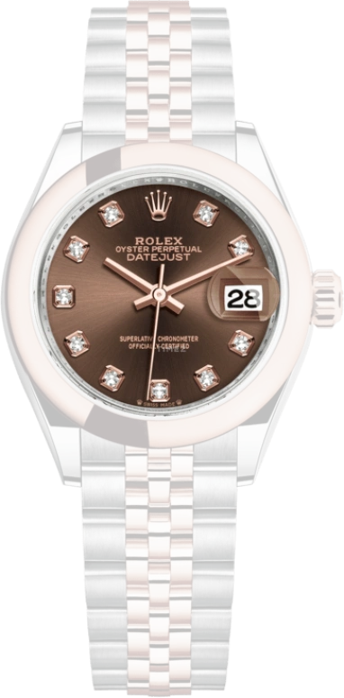 Rolex,Lady-Datejust 28mm,28mm,Oystersteel,Everose Gold,Brown,Automatic,Day,55hours,279161,279161-0011