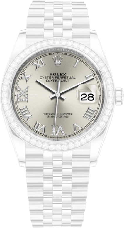 Rolex,Datejust 36 36mm,36mm,White Gold,Oystersteel,Silver,Automatic,Day,70hours,126284RBR,126284RBR-0021