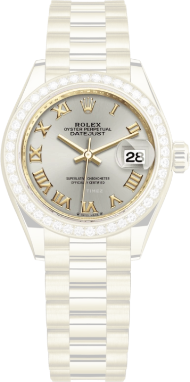 Rolex,Lady-Datejust 28mm,28mm,Yellow Gold,Silver,Automatic,Day,55hours,279138RBR,279138RBR-0017