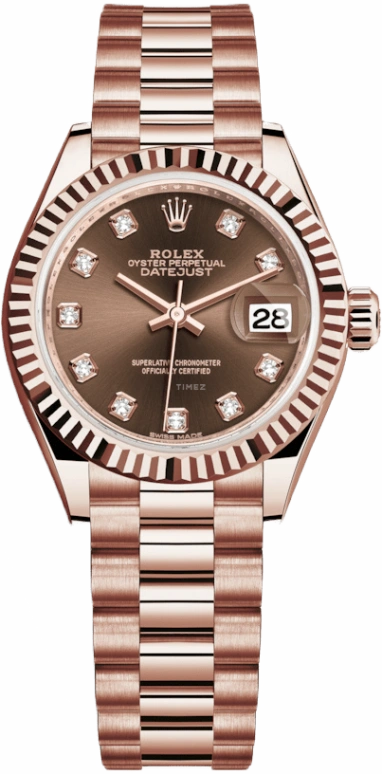 Rolex,Lady-Datejust 28mm,28mm,Everose Gold,Brown,Automatic,Day,55hours,279175,279175-0016