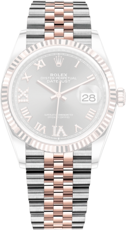 Rolex,Datejust 36 36mm,36mm,Rose Gold,Stainless Steel,Grey,Automatic,Day,70hours,126231,126231-0023