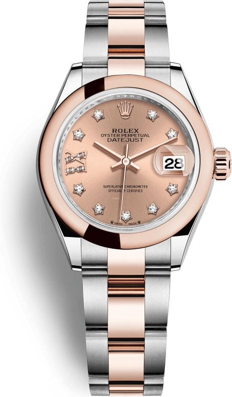 Rolex,Lady-Datejust 28mm,28mm,Rose Gold,Oystersteel,Pink,Rose Gold,Automatic,Day,55hours,279161,279161-0028