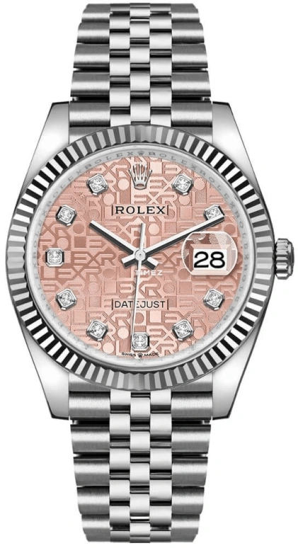 Rolex,Datejust 36 36mm,36mm,White Gold,Stainless Steel,Pink,Automatic,Day,70hours,126234,126234-0023