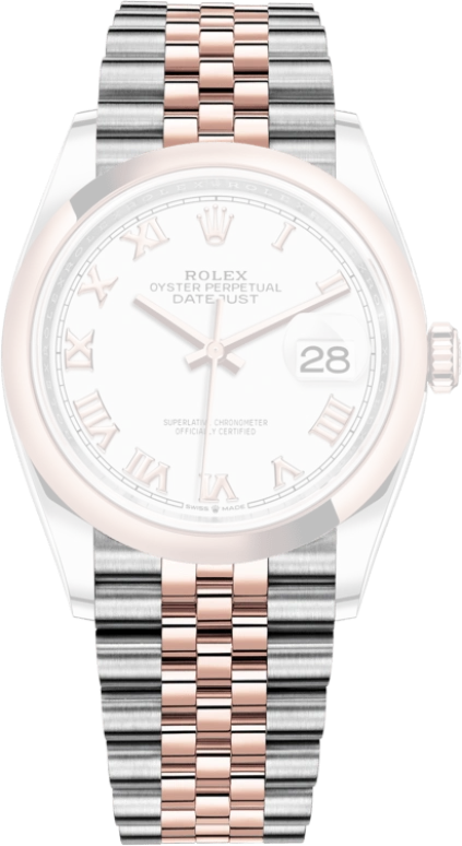 Rolex,Datejust 36 36mm,36mm,Oystersteel,Everose Gold,White,Automatic,Day,70hours,126201,126201-0015