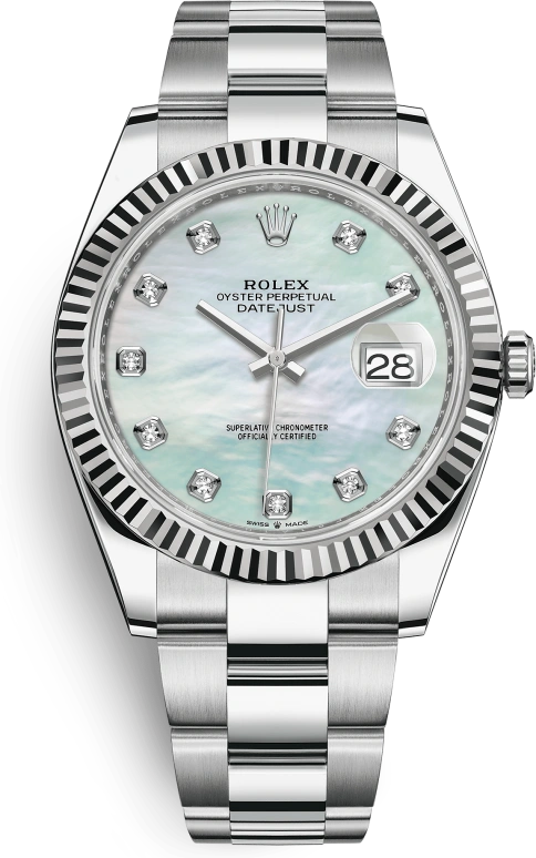 Rolex,Datejust 41 41mm,41mm,White Gold,Stainless Steel,White,Automatic,Day,70hours,126334,126334-0019