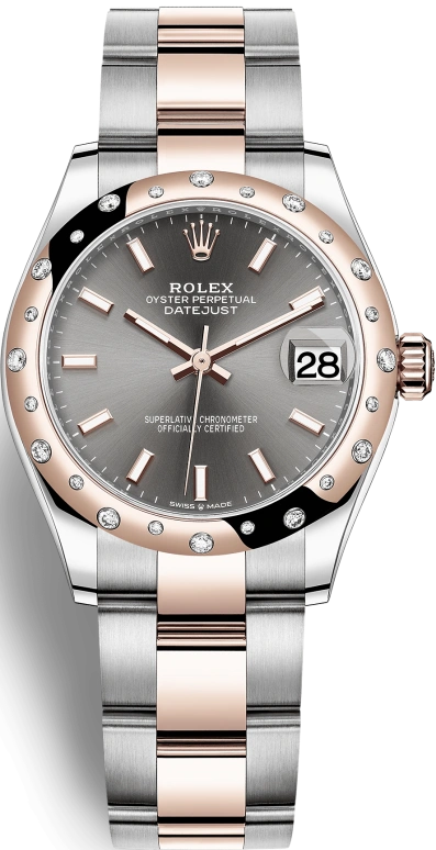 Rolex,Datejust 31 31mm,31mm,Rose Gold,Stainless Steel,Grey,Automatic,Day,55hours,278341RBR,278341RBR-0017