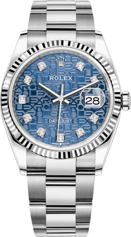 Rolex,Datejust 36 36mm,36mm,White Gold,Stainless Steel,Blue,Automatic,Day,70hours,126234,126234-0012