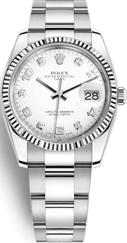 Rolex,Date 34mm,34mm,White Gold,Oystersteel,Silver,White,Automatic,Day,48hours,115234,115234-0010