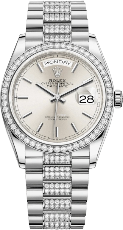 Rolex,Day-Date 36 36mm,36mm,White Gold,Silver,Automatic,Date,Day,128349RBR,128349RBR-0013