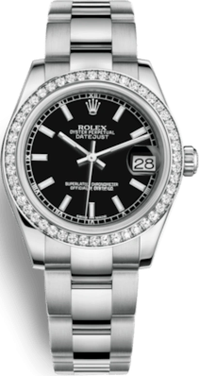 Rolex,Datejust 31 31mm,31mm,White Gold,Stainless Steel,Black,Automatic,Day,48hours,178384,178384-0054