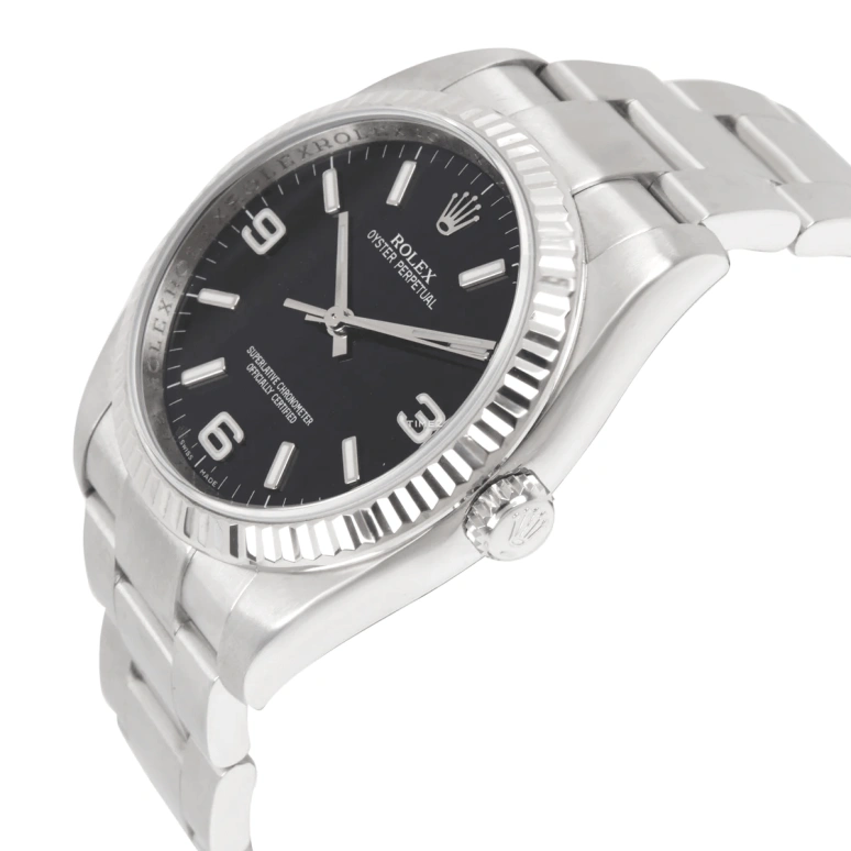 Rolex,Oyster Perpetual 36mm,36mm,Stainless Steel,White Gold,Black,Automatic,48hours,In-house Caliber,116034,116034-0002