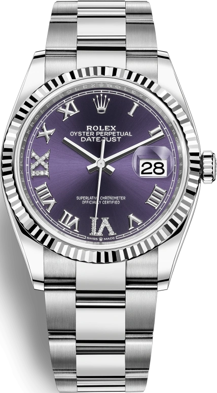 Rolex,Datejust 36 36mm,36mm,White Gold,Oystersteel,Purple,Automatic,Day,70hours,126234,126234-0022