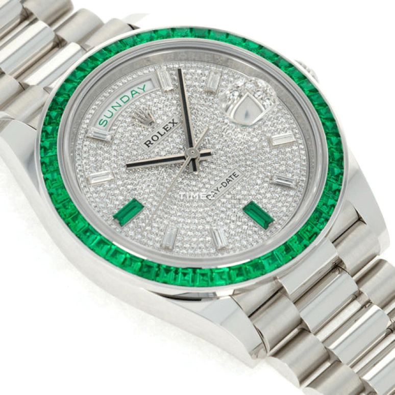 Rolex,Day-Date 40 40mm,40mm,Platinum,Silver White,Automatic,Date,Day,Mirka Federer,228396TEM