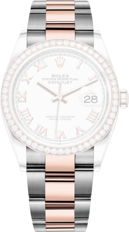 Rolex,Datejust 36 36mm,36mm,Rose Gold,Stainless Steel,White,Automatic,Day,70hours,126281RBR,126281RBR-0004