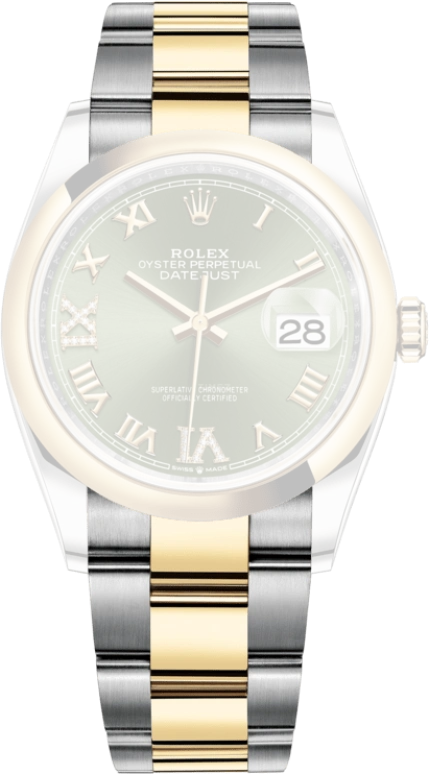Rolex,Datejust 36 36mm,36mm,Yellow Gold,Oystersteel,Green,Automatic,Day,70hours,126203,126203-0026